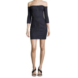 cinq a sept Off-Shoulder Dark Navy Denim Mini Dress